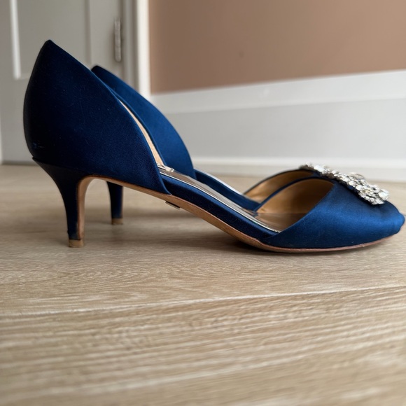 Badgley Mischka Blue Satin D’Orsay Peep Toe Crystal Heels Size 7 - Picture 8 of 14